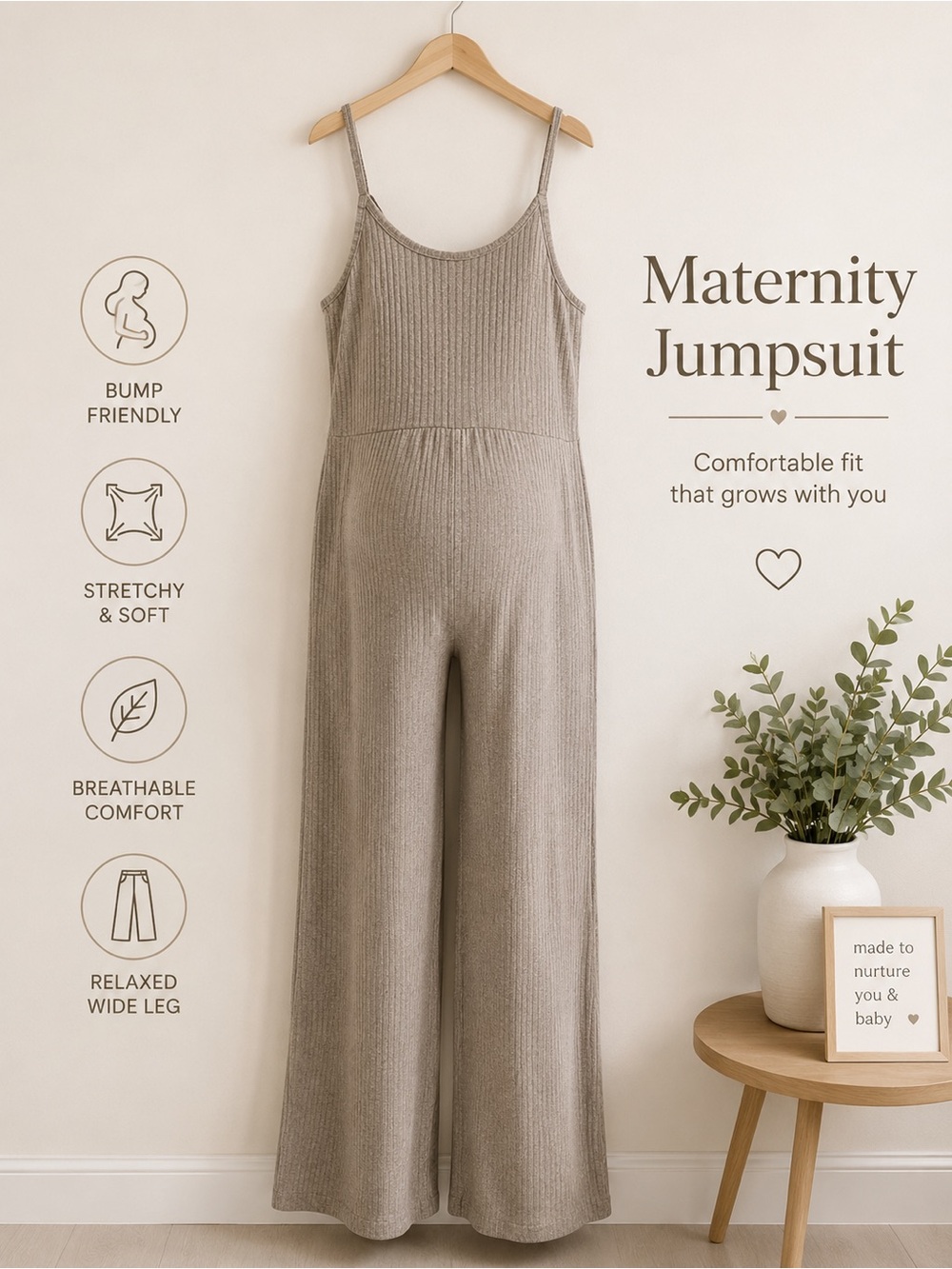Maternity Wide-Leg Jumpsuit - Taupe